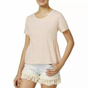 American Rag Peach Distressed Hems Peplum Short Sleeve T-Shirt Small NWT